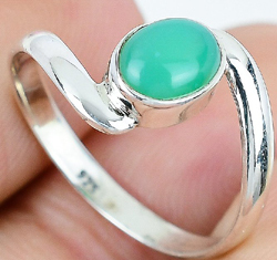 Bague en argent Sterling 925 Vintage plaqué argent forme ovale pierre précieuse chrysoprase naturelle bague de bijoux fins pour les occasions de fête - Product Image 4