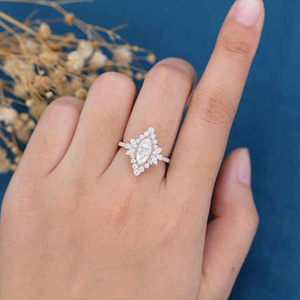 1 quilate corte Marquesa Original Moissanite Halo Cluster anillo de compromiso estilo Casual boda diamante joyería para mujer regalo - Product Image 3