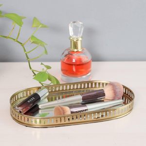 En gros Personnalisé Plaqué Or Ovale Miroir En Verre Plateau De Service Design Moderne 28x16cm-pour Décoratif Vanité Parfum Eid Cadeau De Mariage - Product Image 2