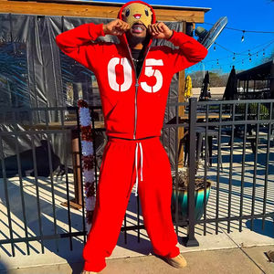 Survêtements d'hiver imprimés pour hommes par le fabricant, ensemble de vêtements de survêtement zippé, sweat-shirt à capuche et pantalon de survêtement, ensemble de sweat-shirt à capuche délavé à l'acide - Product Image 3