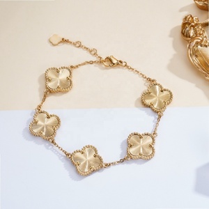 Parure <span class=keywords><strong>de</strong></span> bijoux pour femme en acier inoxydable plaqué or 18 carats PVD, motif trèfle soleil, collier, bracelet, boucles <span class=keywords><strong>d</strong></span>'oreilles, étanche, inaltérable, cadeau <span class=keywords><strong>de</strong></span> mariage - Product Image 5