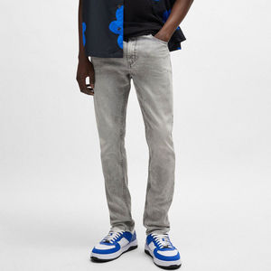 Pantalons tendance pour hommes, pantalons en jean, coton respirant, denim uni lavé, coupe droite, taille élastique, jeans personnalisés, service OEM - Product Image 2