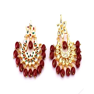Ensemble de bijoux bohèmes plaqué or, collier Kundan avec boucles d'oreilles et Maang Tikka, zircon marron pour mariage, en cuivre - Product Image 3