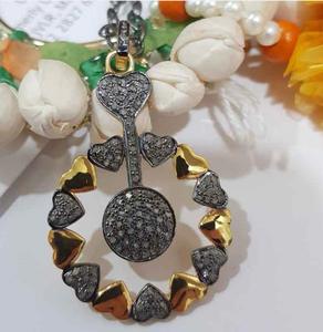 จี้หยดน้ำรูปหัวใจแนววินเทจ925เงินแท้ประดับเพชรปูตามธรรมชาติขนาด40X27มม. ชุบโรเดียมสีดำสำหรับงานแต่งงาน - Product Image 3