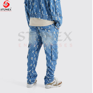 Oem Fashion Hot Selling Men's Denim Suit Custom Fitness Two Piece <b>Set</b> Men's Denim Jacket and Jeans <b>Sets</b> With Pocket - Product Image 3