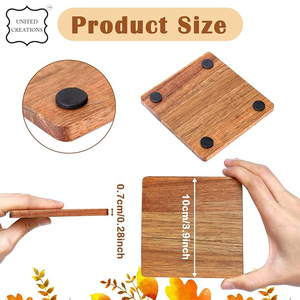 Ensemble de sous-verres carrés en bois découpés au laser au design personnalisé pour boissons, café, matériau pour PC, motif rond, table à manger, tapis de tasse en bois - Product Image 3