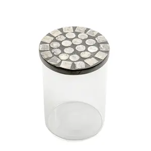 Tarro de azúcar de vidrio mediano con diseño de nácar y acabado acrílico transparente, ideal para el almacenamiento de dulces y el estilo del hogar - Product Image 2