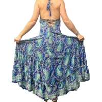 Robe longue évasée trapèze décontractée grande taille pour femme, en soie, motif floral cachemire uni, dos nu, avec pompons, de haute qualité