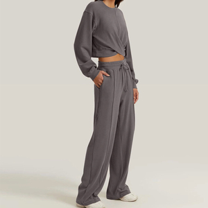 Pull personnalisé très vendu ensemble survêtement vieilli avec col ras du cou et pantalon de survêtement ensemble survêtement évasé pour femmes - Product Image 6