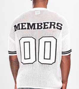 Wholesale Custom Logo OEM <b>Men</b> Sweater V Neck Knit Top Short Sleeve Knitwear Football Knit Mesh Jersey Knitted for <b>Men</b> - Product Image 6