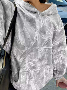 Sudadera con Capucha Corta de Estilo Camuflaje, Lavada al Ácido, 100% Algodón, Tejida a Crochet, con Cremallera, Estilo Vintage de Invierno - Product Image 2