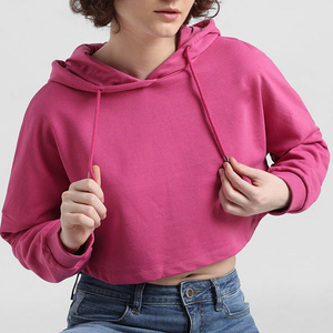 Wholesale High Quality Custom Printed Logo Autumn Knitted Breathable Oversized Crop <b>Top</b> Pullover Hoodie Women 100% Cotton - Product Image 1