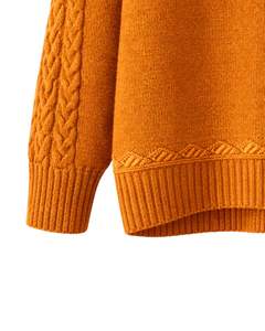 Customized Mustard <b>Orange</b> Jacquard Knit Sweater Floral Textured Crew Neck Long Sleeve Winter Pullover For <b>Women</b> Custom Wholesale - Product Image 6