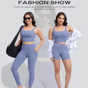 Nouveau femmes grande taille 2 pièces vêtements de sport taille haute bout à bout gymnastique entraînement Yoga Legging respirant Shorts couleur unie avant - Product Image 5