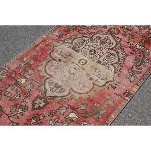 Vintage <b>Turkish</b> <b>Rug</b> Classic Red Beige 3.2 X 6.9ft Large Area Woolen Patchwork Latex Abstract for Teens Rectangle Hallway Design - Product Image 5