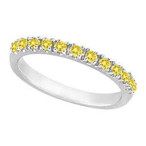 Anillo Apilable de Oro Blanco de 14K con 13 Diamantes Amarillos Canario, Engaste de Garras, 0.25 Ct, 2mm de Ancho - Product Image 5