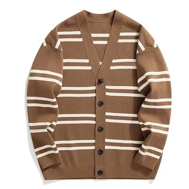 Men's Cardigan Striped Contrast Knit Sweater Button Up Cardigan In Wholesale Price Pakistan Manufacture Breathable Wool Sweaters