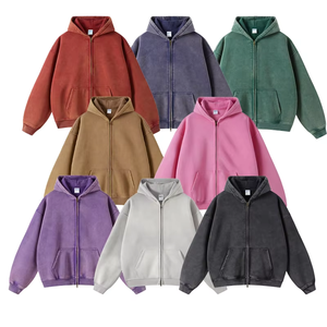 Custom Logo Embroidered Luxury Cotton Sun Fade <b>Black</b> Stone Acid Wash <b>Zip</b> <b>up</b> <b>Hoodie</b> for <b>Men</b> - Product Image 1