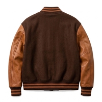 Blouson universitaire en cuir marron personnalisé, style bomber streetwear, avec écussons en chenille, fournisseur OEM ODM marque privée US