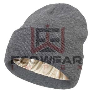 Wholesale Thick Ribbed Embroidered <b>Beanie</b> Custom Knitting Caps Logo Hats Cuffed Acrylic <b>Beanie</b> Luxury Butter Satin Liner <b>Beanie</b> - Product Image 1