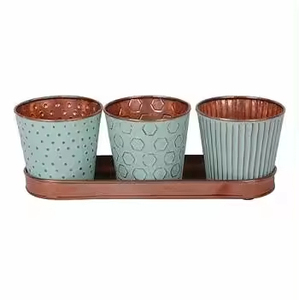Jardinières décoratives de balcon Pot de fleurs lot de 3 avec plateau en métal Jardinières décoratives de jardin à la maison au meilleur prix - Product Image 4