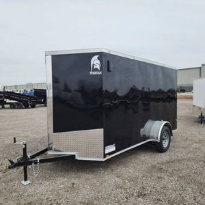 Black Enclosed Cargo <b>Trailer</b> Tall Wall Utility <b>Box</b> <b>Trailer</b> Tandem Axle Transport Enclosure with Side Door - Product Image 1