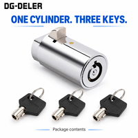 Cylindre de serrure à poignée en T pour distributeur automatique de 38 mm avec 3 clés tubulaires, clés identiques ou clés différentes