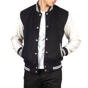 Nueva moda negra chaqueta Varsity de lana para hombre cuello alto estilo callejero Vintage Letterman diseño de béisbol a la venta - Product Image 1