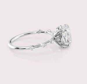 IGI Certified Oval Cut Lab Grown Diamond Engagement Ring with Bezel Accent Diamond Band in <b>Solid</b> 925 Sterling <b>Silver</b> - Product Image 4
