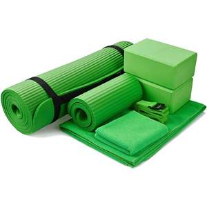 Set Yoga Verde 7 Pezzi BalanceFrom, Accessori Fitness Inclusi Tappetino, Cinghia Elastica e Ginocchiere - Product Image 1