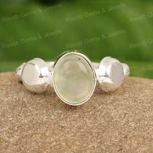 แหวนเงินแท้ 925 งานแฮนด์เมด ประดับพลอยเพรนไนต์ 10x14 มม. สำหรับงานแต่งงาน งานฉลองครบรอบสำหรับผู้หญิง - Product Image 2