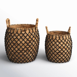 Ensemble de 2 paniers en jacinthe d'eau avec couvercles en filet Panier de rangement fait à la main Vente en gros Écologique Fabriqué au Vietnam - Product Image 6