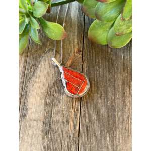Brandon Etcitty Red <b>Opal</b> <b>Pendant</b> with Sterling Silver Inlay Man-Made Bezel Setting - Product Image 4