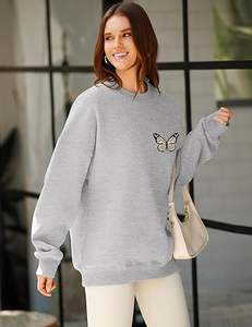 เสื้อสเวตเชิ้ตโอเวอร์ไซส์สำหรับผู้หญิง คอกลม แขนยาว สไตล์ลำลอง ผ้าฟลีซ พิมพ์ลายกราฟิก เสื้อฮู้ดดี้แบบสวม - Product Image 3