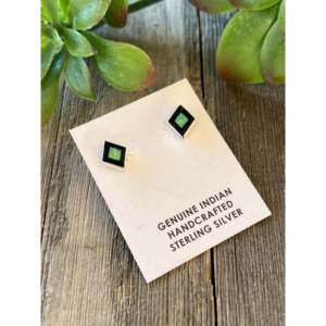 Zuni Made <b>Sterling</b> <b>Silver</b> Multi Stone Geometric <b>Stud</b> <b>Earrings</b> - Product Image 3