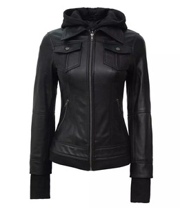 Veste à capuche en cuir véritable pour femmes Slim Fit Winter Outerwear Fashion Zip Up Coat Custom OEM Wholesale Available - Product Image 5