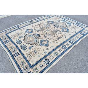Alfombra de lana azul Beige Kazak de 6,6X9,4 pies, tejido plano turco, sala de estar alfombra para, patrón de retazos para adolescentes, pasillo rectangular - Product Image 2