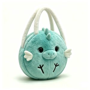 Sac fourre-tout en peluche dragon turquoise personnalisé, sac en peluche dragon de dessin animé en forme de boule, sac à main en peluche dragon rond turquoise - Product Image 5