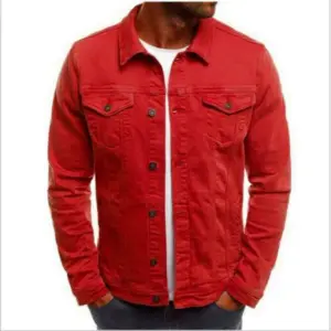 Rode Kleur Vervaagd Groothandelsprijs Op Maat Gemaakt Heren Denim Jeans Jack Blank/Op Toonbeeld Kleding