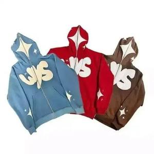 Y2K Custom Men's 100% Cotton Full-Zip Winter Hoodie for Digital 3D Foam Fleece Embroidered Oversized Hood Solid <b>Pattern</b> - Product Image 3