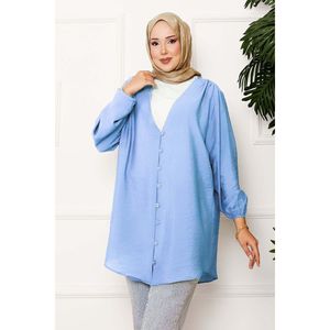 Camisa Kimono Azul con Cuello Alto y Solapa, Casual, Larga, de Algodón Popelina y Seda, con Estampado a Cuadros, Talla Extra Grande 4XL, Decoración con Logotipo - Product Image 2