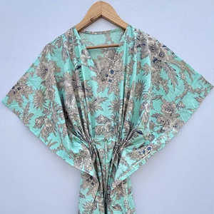 Caftan indien en coton Robe longue Maxi avec imprimés floraux Taille naturelle pour les mamans Couverture de plage Vêtements de nuit Robes décontractées Produit - Product Image 1