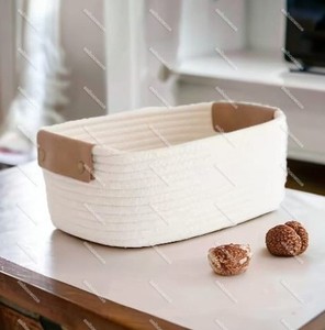 Durable Lightweight Bamboo Home Storage <b>Basket</b> Hand Woven Cotton Rope Storage <b>Basket</b> for Sundries Books Keys - Product Image 2