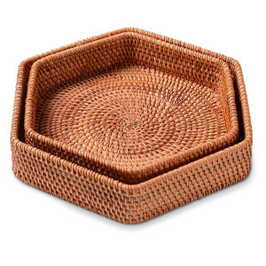 Plateau de service rond et hexagonal tissé à la main écologique OEM/ODM du Vietnam pour les restaurants - Product Image 1