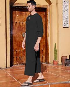 Khamis musulmán vestido islámico árabe saudí Kaftan negro Thobe Jubbah algodón seda Venta caliente ropa tradicional musulmana Thobes - Product Image 4