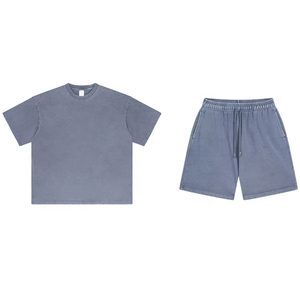 ชุดกางเกงขาสั้นผ้าฝ้าย100% ระบายอากาศสไตล์สตรีทสูงสำหรับผู้ชายชุดเสื้อผ้าสองชิ้นแบบผูกเชือกชุดสวมใส่ในฤดูร้อน - Product Image 6