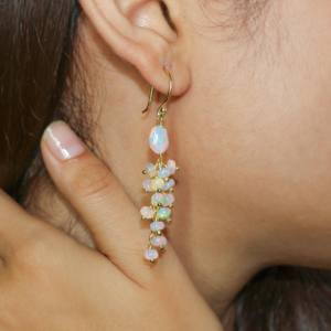 Pendientes de gota de racimo de ópalo blanco de Plata de Ley 925 para mujer, joyería de fiesta de piedra natal para aniversario y regalo de compromiso - Product Image 2