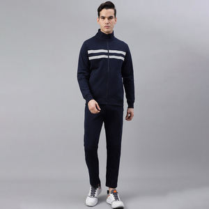 Chándal Deportivo Informal de Algodón Azul Marino Unisex Personalizado OEM con Franjas Reflectantes en el Pecho, Transpirable y Cómodo para Otoño - Product Image 1