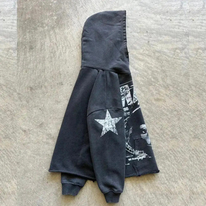 Sweat à capuche oversize à fermeture éclair intégrale, imprimé DTG personnalisé, style hip-hop, poids lourd, en molleton 3D, imprimé directement sur le vêtement, sweat à capuche décontracté, imprimé DTG - Product Image 6