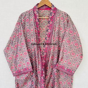 Kimono en coton satiné imprimé bloc à la main vente en gros - Product Image 3